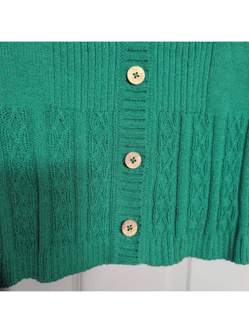 St John Santana Knit Cardigan Womens Size Small Green Wool Blend Long Sleeve
